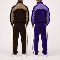 Ensemble survêtement pour homme, pantalon de survêtement et sweat-shirt à fermeture éclair, design personnalisé, streetwear surdimensionné, bloc de couleur, patchwork, velours côtelé, veste de course, survêtement