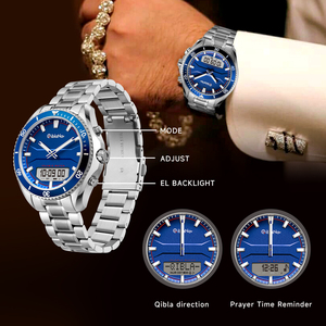 Meilleure montre numérique islamique en acier inoxydable avec boussole Qibla automatique, étanche 5ATM, pour mosquée, voyages, alarme des heures de prière pour musulmans - Product Image 5
