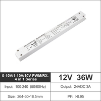 Alimentation LED intelligente 36W 100-240V 24V Transformateur IP20 Basse Tension 0-10V 1-10V PWM Driver LED Dimmable Sortie Unique 1.5A/3A