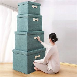 Collapsible Storage Boxes with Lids Fabric Storage Bins Cubes Organizer Containers <b>Baskets</b> with Handles - Product Image 2