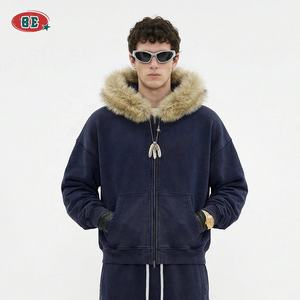 <span class=keywords><strong>Felpa</strong></span> con <span class=keywords><strong>Cappuccio</strong></span> Vintage da Uomo Personalizzabile, Lavaggio Acido, Pelliccia Sintetica, Vestibilità Ampia e Lussuosa con Zip - Product Image 3