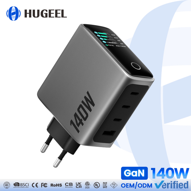 2026 New 140W 200W GaN Fireproof Charger Super Fast Charging 4 Port Desktop Charger LED Display Laptop Phone 10W