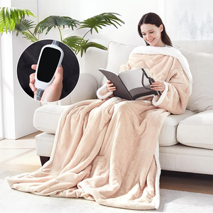 Manta de calefacción Sherpa de franela acolchada con 6 ajustes de calor 2-10 horas Cierre automático Mangas de bolsillo Manta eléctrica portátil - Product Image 1