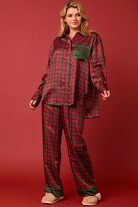 Best Verkopende Hoge Kwaliteit Geruite Satijn Lange Mouw Loungewear Kerst Vrouwen Pyjama Set - Product Image 6