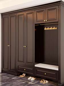 Gabinetes de entrada de madera maciza lacados de estilo retro americano hechos a medida de gama alta con áreas colgantes y ganchos para almacenamiento - Product Image 3