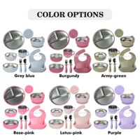 Vaisselle en silicone sans Bpa, vaisselle portable non toxique pour enfants, assiettes divisées, ensemble d'alimentation en silicone en acier inoxydable