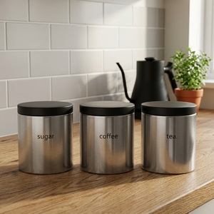 High Quality Eco-Friendly Silver Stainless Steel Metal Flat Canisters Home Food Storage Organization Stackable Durable Flip Top - Product Image 3