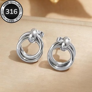 <b>Gold</b> and silver geometric twisted multi-layer twisted double-layer ear rings, a niche design sense, versatile metal earrings - Product Image 6