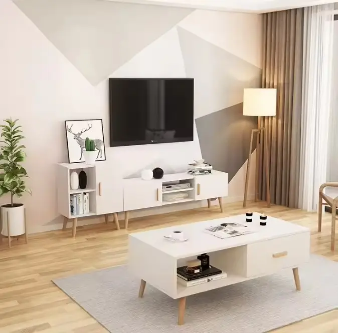 Nieuwste Ontwerp Hoge Kwaliteit Witte Kleur Woonkamer Meubels Tv Showcase Mdf Melamine Tv-Eenheid Tafelkast