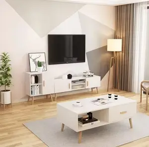 Desain terbaru kualitas tinggi warna putih furnitur ruang tamu lemari pamer TV melamin Unit TV kabinet dinding meja