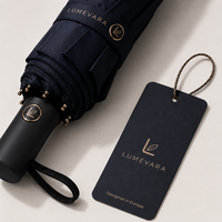 Parapluie pliant automatique de luxe personnalisé avec logo, manche en bois, pour accessoires de marque de vêtements, compact et premium pour le voyage