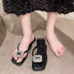 Sandalias de Playa Ligeras y Transpirables con Punta Cuadrada y Hebilla de Diamantes de Imitación, Estilo Coreano, para Mujer - Product Image 5