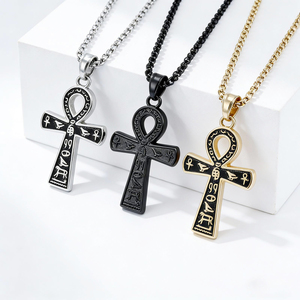 이집트 신 안카 십자가 316L 스테인리스 스틸 펜던트 목걸이 (남성용) 이집트 패션 방수 주얼리 - Product Image 1