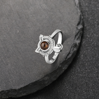Bague de projection photo discrète « Je t'aime » en 100 langues, avec visage de chat, halo en zircon, or, ouverte et ajustable, cadeau pour les amoureux des chats