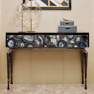 Mesa <span class=keywords><strong>de</strong></span> pasillo <span class=keywords><strong>de</strong></span> <span class=keywords><strong>entrada</strong></span> moderna contemporánea <span class=keywords><strong>de</strong></span> gama alta, mesa <span class=keywords><strong>de</strong></span> consola <span class=keywords><strong>de</strong></span> cobre <span class=keywords><strong>de</strong></span> lujo para sala <span class=keywords><strong>de</strong></span> estar, Hotel, Metal <span class=keywords><strong>de</strong></span> ágata Natural hecho - Product Image 2