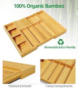 ZC özel genişletilebilir bambu çatal bıçak kabı organizatör depolama tepsisi çekmece organizatör mutfak eşyaları için - Product Image 3