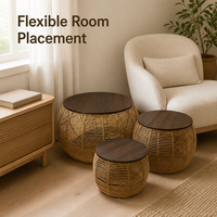 Nouveaux articles : Table basse en PP et osier tressé, mobilier artisanal, design personnalisé, excellent prix