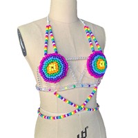 2026 Tenue de festival rave faite main avec perles Pony, Cache-maillot de bain sexy, Harnais Kandi, Haut perlé Halter, Chaîne de corps, Soutien-gorge Kandi arc-en-ciel