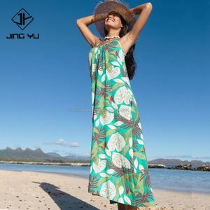 Vestidos Florales Vintage Elegantes de Diseñador de Alta Calidad para Mujer, Vestidos Casuales Hawaianos de Rayón con Estampado Floral Personalizado OEM - Product Image 1