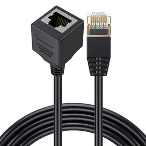 สายเคเบิลอีเทอร์เน็ต Cat8ความเร็วสูงสายเคเบิลเครือข่าย RJ45 40Gbps Patch JUMPER CORD angled Cat 8 LAN ชายเป็นตัวเมียสำหรับโมเด็มเราเตอร์พีซี