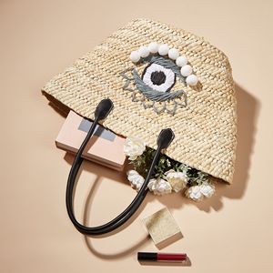 Bolso de paja de ojo de diablo de lujo para mujer, bolsa de playa bordada personalizada, estilo étnico tailandés, vacaciones - Product Image 5