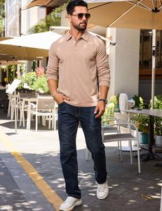 <span class=keywords><strong>Polo</strong></span> a maniche lunghe da uomo classica camicia da Golf Casual con colletto termico Pullover top da lavoro - Product Image 5