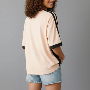 Camiseta Holgada de Algodón para Mujer, Cuello Redondo, con Diseño de Logotipo, Color Sólido Informal, Manga Corta, Tejido Jersey Transpirable - Product Image 5