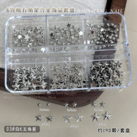 TSZS Ensemble de 6 compartiments de breloques étoiles en alliage pour ongles, décorations d'ongles punk en métal 3D pentagramme, pièces d'ongles étoiles à dos plat de plusieurs tailles