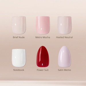 Faux ongles courts carrés en gel souple de haute qualité, couleur unie nude naturelle, à presser, vente en gros - Product Image 1