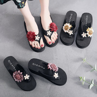 Summer New Daisy Flower Tongs à semelle épaisse Femmes Beach Wedges pantoufles