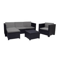 Conjunto de Muebles de Jardín Ecológicos Contemporáneos de Plástico Reciclado - Sofá Manhattan, Puff y Sillón para Exteriores (Capacidad para 4 Personas)