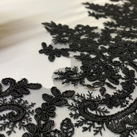 AFFNINT Bordir Mesin Bunga Kustom French Tulle Renda Hitam untuk Gaun Pengantin Tas Ramah Lingkungan 100% Poliester