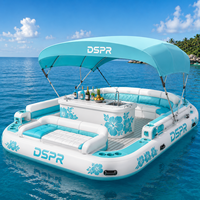 Île flottante gonflable pour parc aquatique avec logo personnalisé, dimensions ajustables et anneaux d'ancrage pour utilisation en location pour marinas, yachts et fêtes