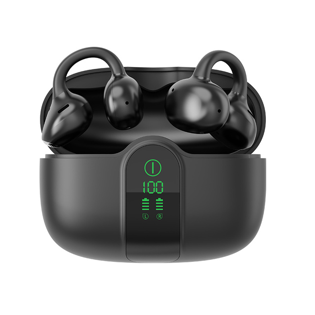 Factory Direct Sale True Wireless Ear-Clip Earbuds Digital Display IPX6 Waterproof ENC Noise Cancellation BT 6.0 Long Life