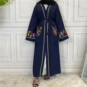 2022新しい中東ドバイホットセールイスラム教徒の服の女性のファッション刺Embroideredカーディガンレースアップ女性のローブ