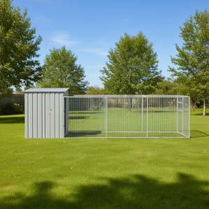 Casa para Perros de Acero Galvanizado Gris Claro con Corral 43.3x320.1x43.3 Casa para Mascotas de Exterior para Perros Grandes - Product Image 2