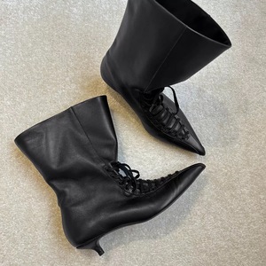 Botas de Encaje Retro Personalizadas <span class=keywords><strong>para</strong></span> Otoño/Invierno, Botas de Tacón Bajo con Punta Puntiaguda, Botas de Tobillo Occidentales de Corte Ancho <span class=keywords><strong>para</strong></span> <span class=keywords><strong>Mujer</strong></span> - Product Image 3