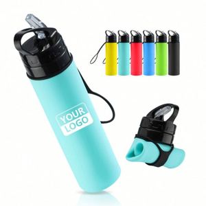 Promotional <b>Gift</b> 600Ml Green Silicone Foldable Drinkware Hot/Cold Outdoor Straw for Sports and Travel Water Bottle - Product Image 1