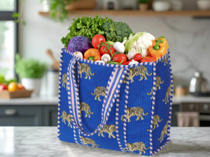 Blue Bohemian Style Eco-Friendly Lightweight Cotton Tote Bag with <b>Quilted</b> Design All Seasons Beach & Shopping Bag From Rajasthan - Product Image 2