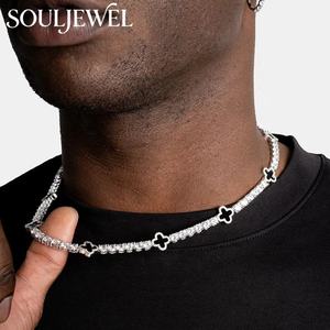 Collier Chaîne Tennis Trèfle à Quatre Feuilles Souljewel avec Zirconium, Plaqué Or et Argent sur Cuivre Noir, Style Hip-Hop - Product Image 3