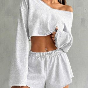 Conjunto Deportivo Casual de Primavera y Verano para Mujer, Venta al Por Mayor, 2 Piezas, Pantalones Deportivos con Top Corto - Product Image 1