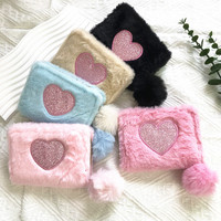 RTS coeur brodé pour porte-monnaie à paillettes roses pour femmes porte-cartes à fermeture éclair Mini pochette longue sac à main cadeau promotionnel pour les filles
