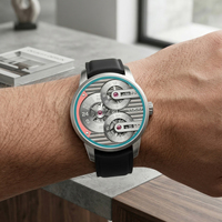 Montre OEM personnalisée avec logo de marque propre, cadran à motif Genève, mouvement automatique squelette NH38, bracelet en cuir