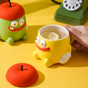 <b>Ceramic</b> Mug Apple Shape Funny <b>Cup</b> With Handle Yellow Green Color For Gifts And Daily Use - Product Image 1