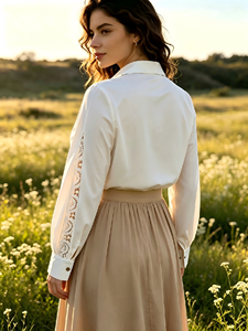 Blusa de Manga Larga con Ribete de Encaje Blanco para Mujer, Ideal para el Trabajo, Salidas Informales y Té de la Tarde - Product Image 2