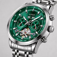 Reloj Mecánico Totalmente Automático, Caja de Aleación, Correa de Acero Inoxidable, Fase Lunar, Resistente al Agua 30M, Moda Masculina