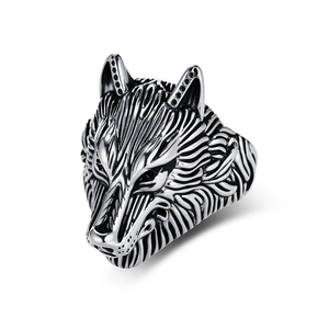 Modischer Edelstahlring, beliebter Retro-Wikinger-Wolfskopfring, Herren-Punk-Drachen-Tierring, Schmuckgeschenke - Product Image 3