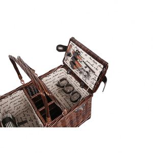 Cestas de mimbre para picnic hechas de mimbre a <span class=keywords><strong>precio</strong></span> competitivo para 4 personas, cestas de mimbre para acampar, almacenamiento de alimentos para uso en exteriores - Product Image 4