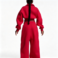 Ensemble deux pièces décontracté personnalisé pour femme : sweat-shirt imprimé à col zippé et revers, manches longues, avec ceinture, et pantalon à nouer