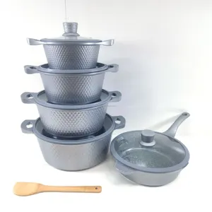 Nhà BẾP NHÔM phụ kiện Granite không dính không dính chậu thủy tinh Bộ nấu ăn Cookware Set với Silicone Glass Nắp